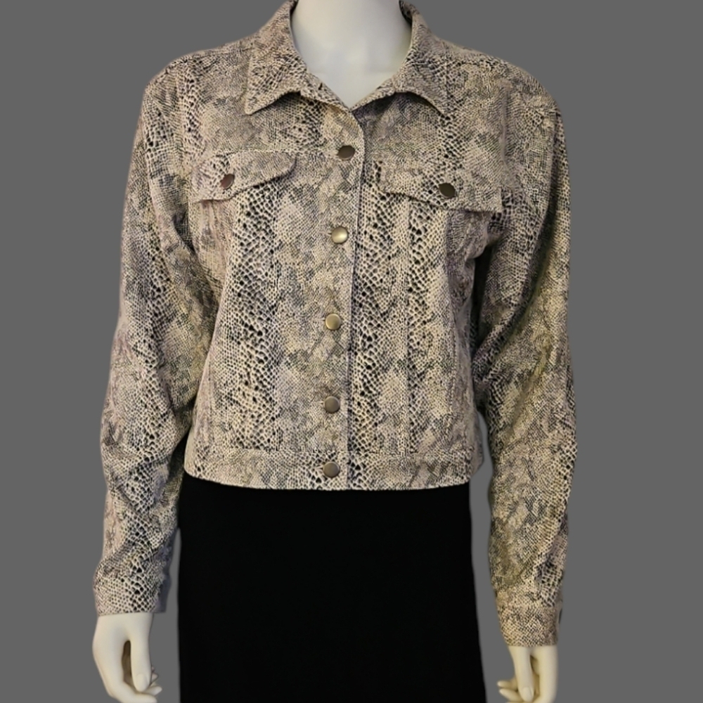 FATE Gray Python Snakeskin Faux Suede Button Down… - image 1